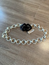 Vintage Cream Black Plastic Chain Link Belt Big Buckle Waist Retro New NWT