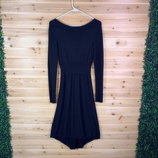 Ann Taylor Dress Womens Medium Black Merino Wool High Low Long Sleeve Midi Dress