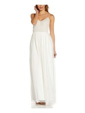 ADRIANNA PAPELL Womens Ivory Bodice Spaghetti Strap Formal Gown Dress 2