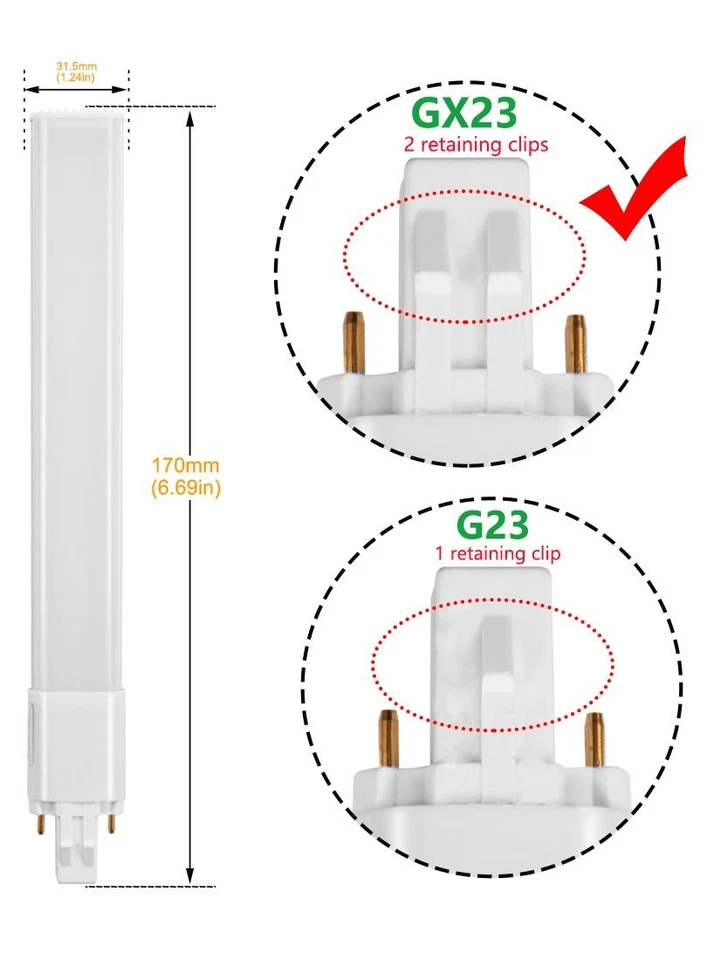 2-Pack 6W LED GX23 PL Lamp GX23d 2-Pin Base 13W CFL/Compact Fluorescent Lamp ... - Image 3 of 4