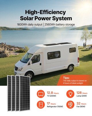 New 400W 12V Complete Solar Power Kit, 4PCS 100W Monocrystalline Solar Panels
