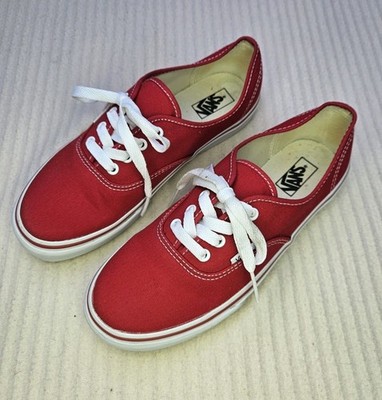 Vans Authentic Trainers Unisex UK3 Rot True White Canvas Schnürschuhe Skateschuhe