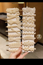 18pcs Pearl Beaded Hair Clips Set White/Gold Barrettes for Women