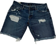Abercrombie Fitch Men Button Fly Denim Cutoff Shorts Distressed Blue Size 31