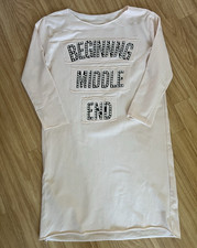 Damen Shirtkleid Beige Gr. M/L 3/4 Arm Strass...