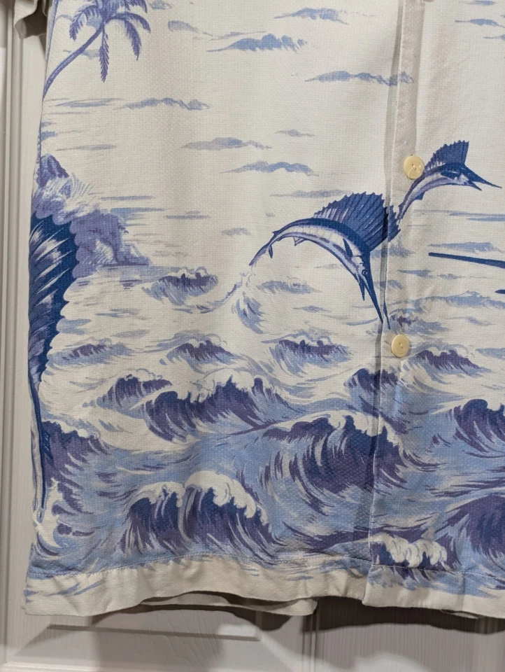 Tommy Bahama Shirt Silk Men’s Size L Beige Original Fit Santiago Sailfish Camp - Image 3 of 4