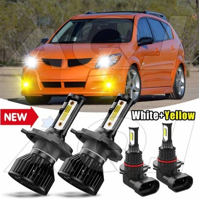 For Pontiac Vibe 2003-2008 LED Headlight Kit Hi Low+Fog Light Bulbs White+Yellow