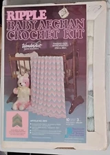 Wonderart Ripple Baby Afghan Crochet Kit - Yellow Green White Yarn *New Sealed*