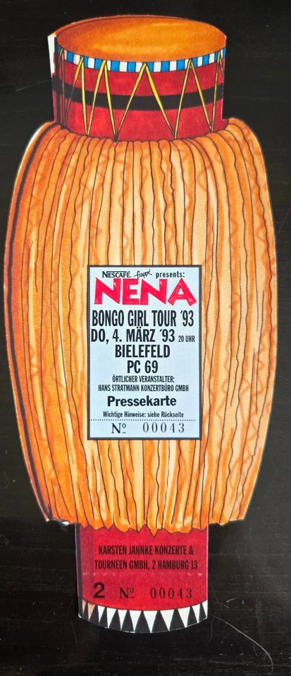 NENA altes Konzertticket BONGO GIRL TOUR 1993 PC69 PRESSEKARTE