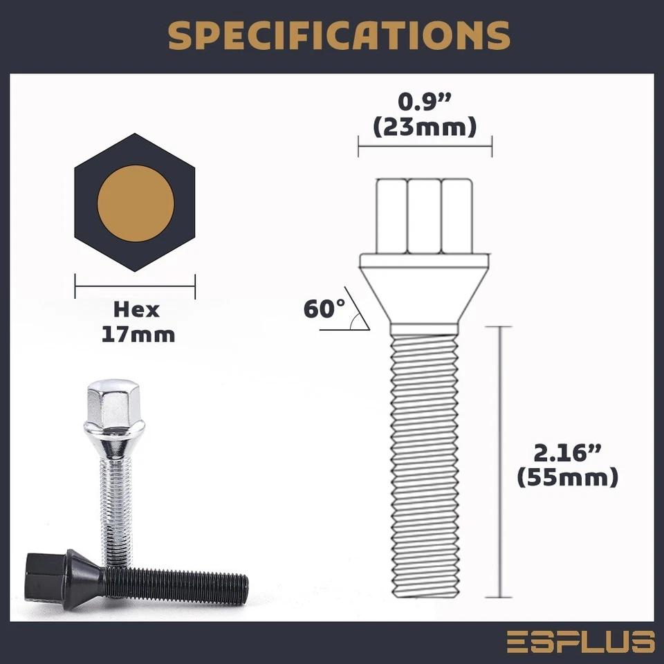 Tornillo de 16 orejetas apto para Ford/MINI/Asiento/Skoda/SMART M12x1.5 negro 55 mm para espaciador 25-29 Foto 4 de 4
