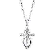 Sterling Silver 925 Simulated Diamond Infinity Cross Pendant Necklace 16 18 20"