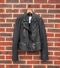 All Saints Ladies Cargo Leather Biker Jacket Uk14 Us10 Eu42 Moto 4 A144