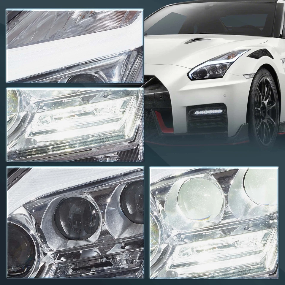 Faros LED completos para Nissan GTR R35 2009-2021 carcasa cromada con animación DRL Foto 4 de 4