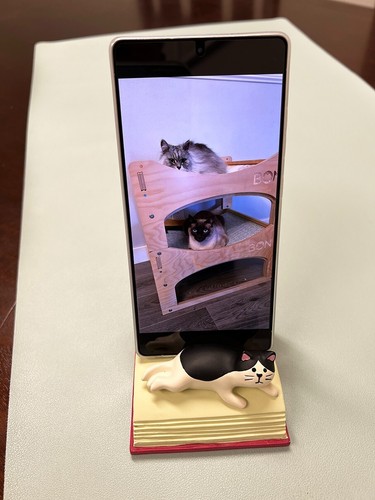 Adorable Cat Sitting on a Book Resin Phone Smartphone Stand Holder New - Photo 7 sur 13