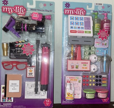 My Life As Boba Tea & Movie Director Sound PlaySet for 18  Dolls NEW LOT of 2