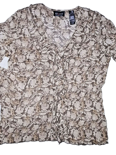 Blouse New York & Company Noire Taille 4 - Col V, Manches Transparentes, Volants - Neuf
