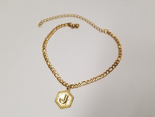 Relationting "J" Initial Letter Gold Tone Figaro Chain Anklet 9"  3.5" 