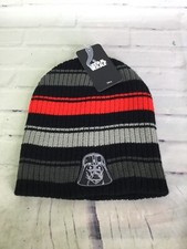 Disney Star Wars Darth Vader Logo Black Gray Red Striped Beanie Hat Cap Adult