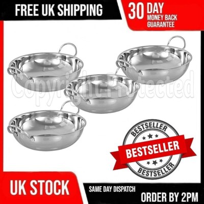 4 GROSSE 17 CM BALTI SCHALEN METALL INDISCH KARAHI CURRY SERVIERSCHALEN MIT GRIFF