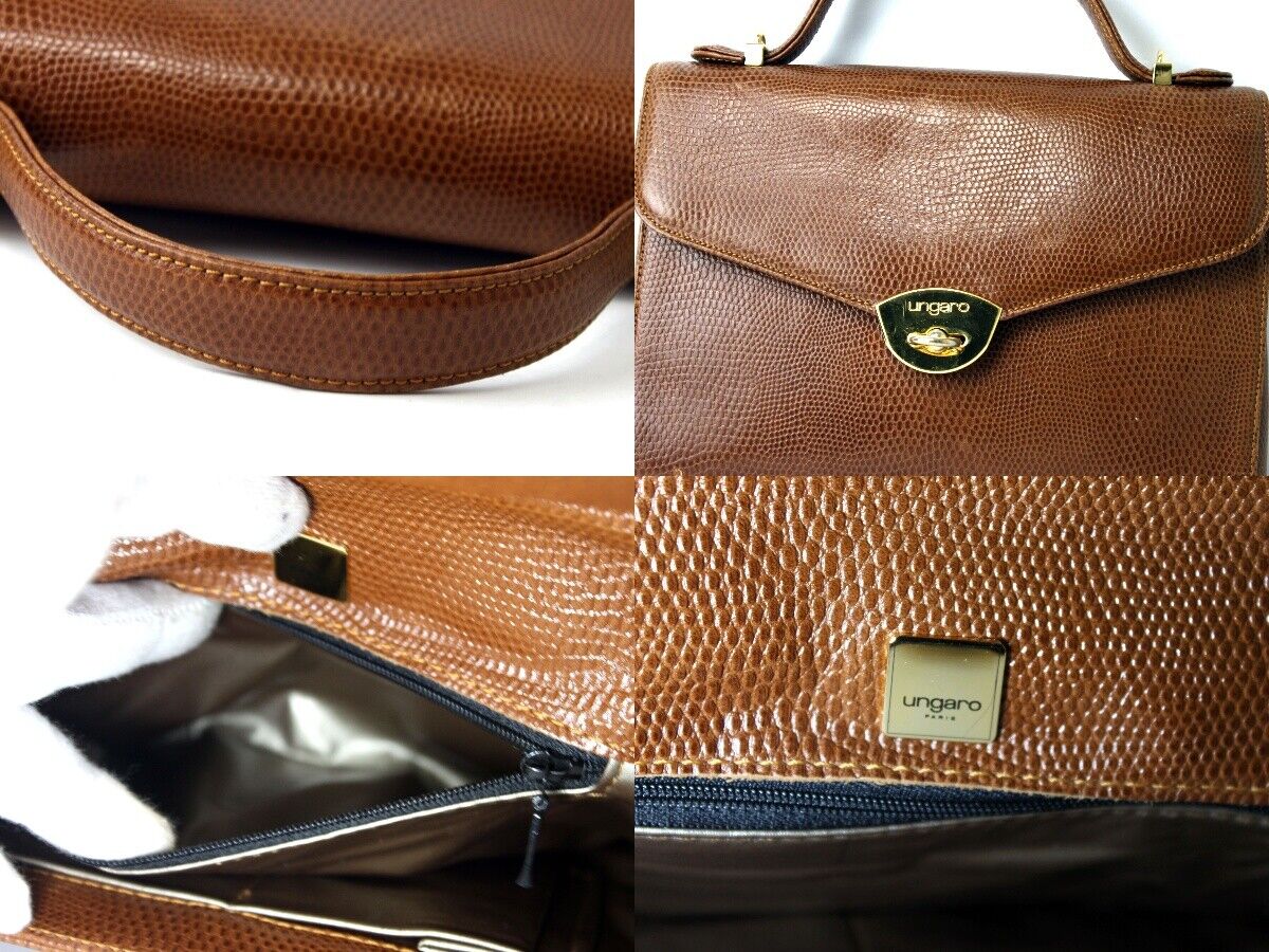 Emanuel Ungaro Paris Brown Leather Mini Hand Bag Purse Tote Emanuel Ungaro Paris Brown Leather Mini Hand Bag Purse Tote