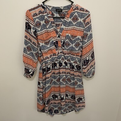 Justify Mandarin Collar Button Front Dress Elephant Shirt Dress Women