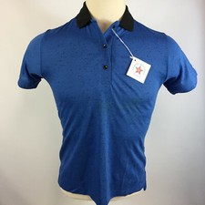Vintage 70s 80s King Louie Fleck Blank Bowling Polo Shirt Blue Black Two Tone M