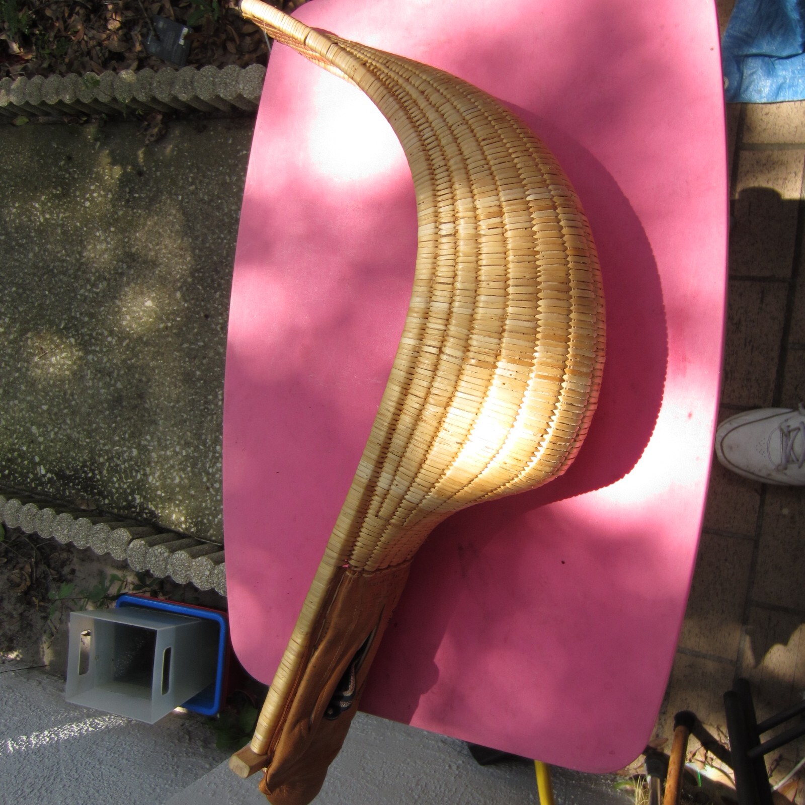 Vintage Autographed Jai Alai Cesta Wicker Rattan Basket Scoop leather