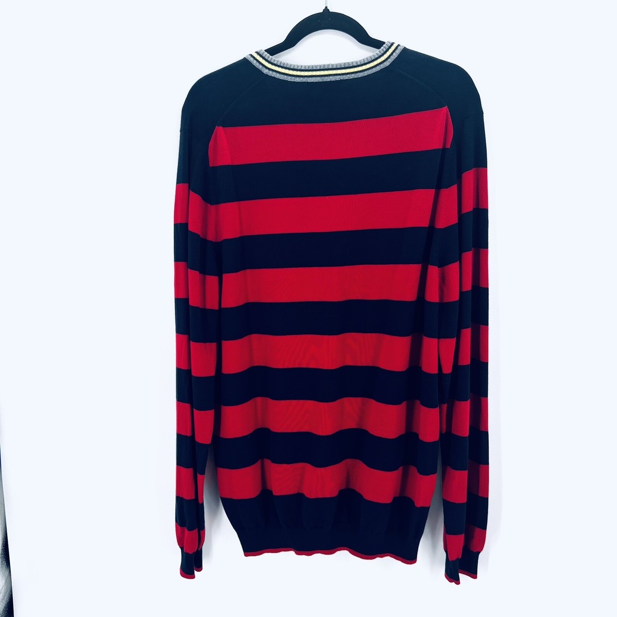 Brooks Brothers 346 Mens XL Red Blue Striped V Neck Sweater