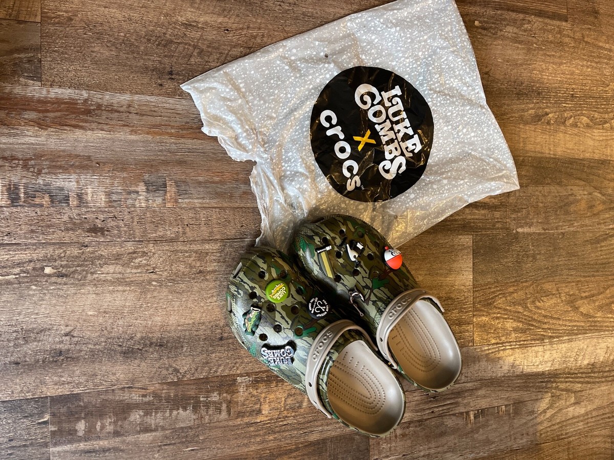 Crocs x Luke Combs • Greenleaf Camo Fishing Hunting Clogs • Slides
