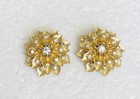 1960's Brushed Gold Tone Floral 2 Tier Petal Crystal Rhinestone Clip On Earrings — photo 1
