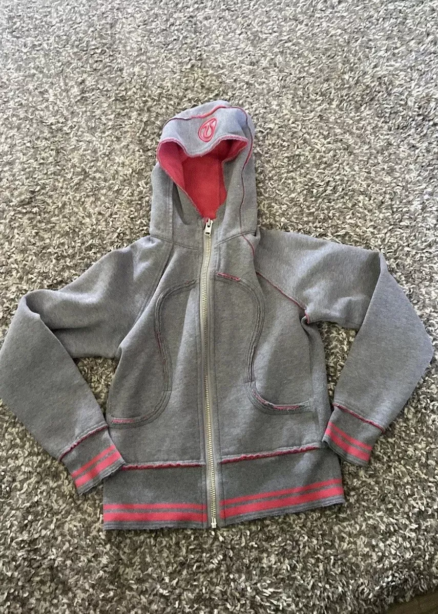 Lululemon Scuba Hoodie Zip Up Distressed Grey Pink Hoodie Sweater Ladies 6  EUC