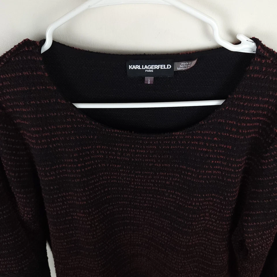 Blusa Karl Lagerfeld Top Mujer Grande Roja Negra Floral Rayas Bordada Encaje Foto 3 de 4