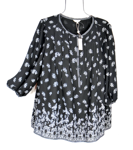 Max Studio Women's Blouse 2X Black Floral Print 3/4 Sleeve Shirt Top NWT