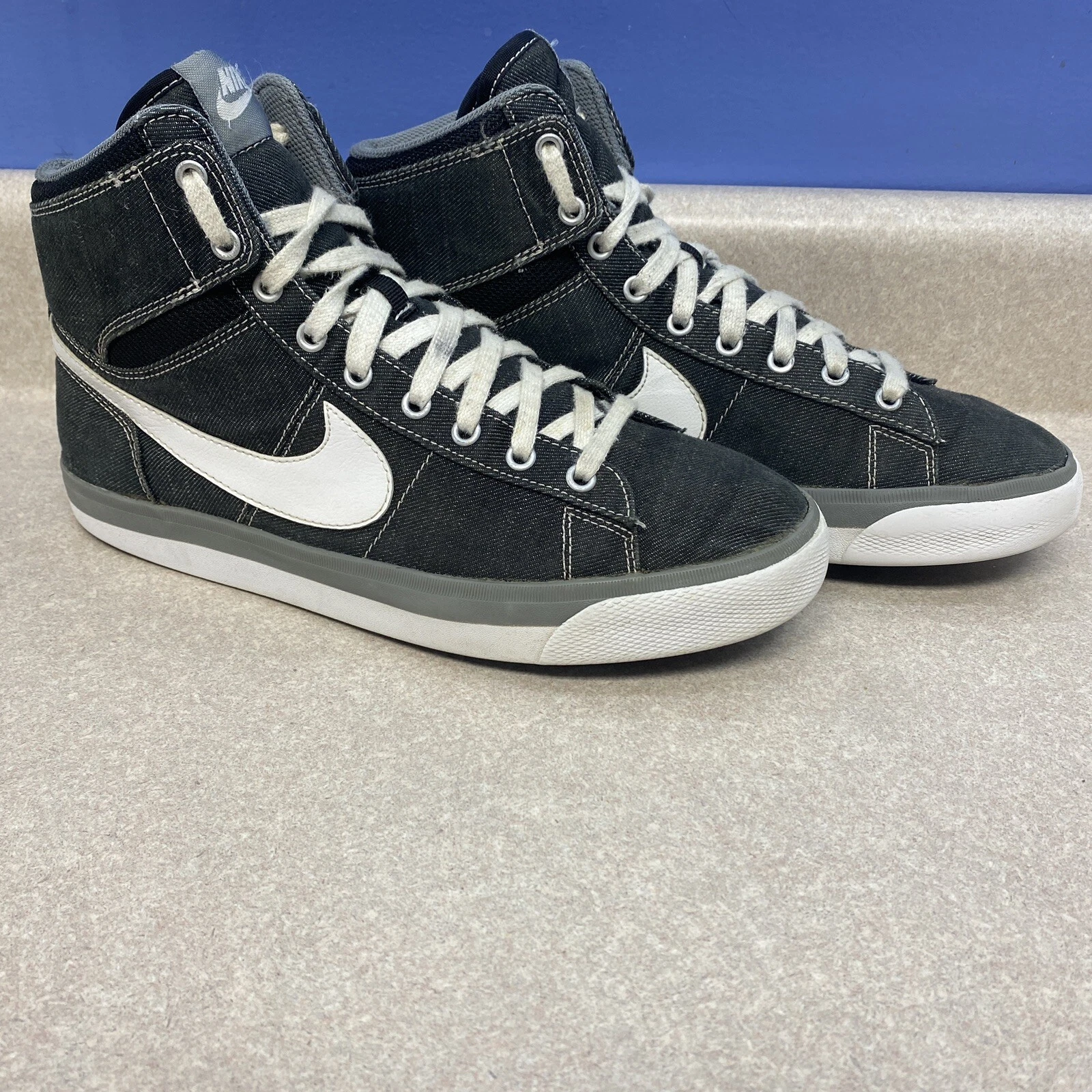 Nike Match Supreme Hi Top en denim noir homme taille 8 chaussures propres ! Usure minimale, LOOK !