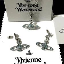 Vivienne Westwood Orb Necklace Earrings Set Silver / Light Blue NO BOX