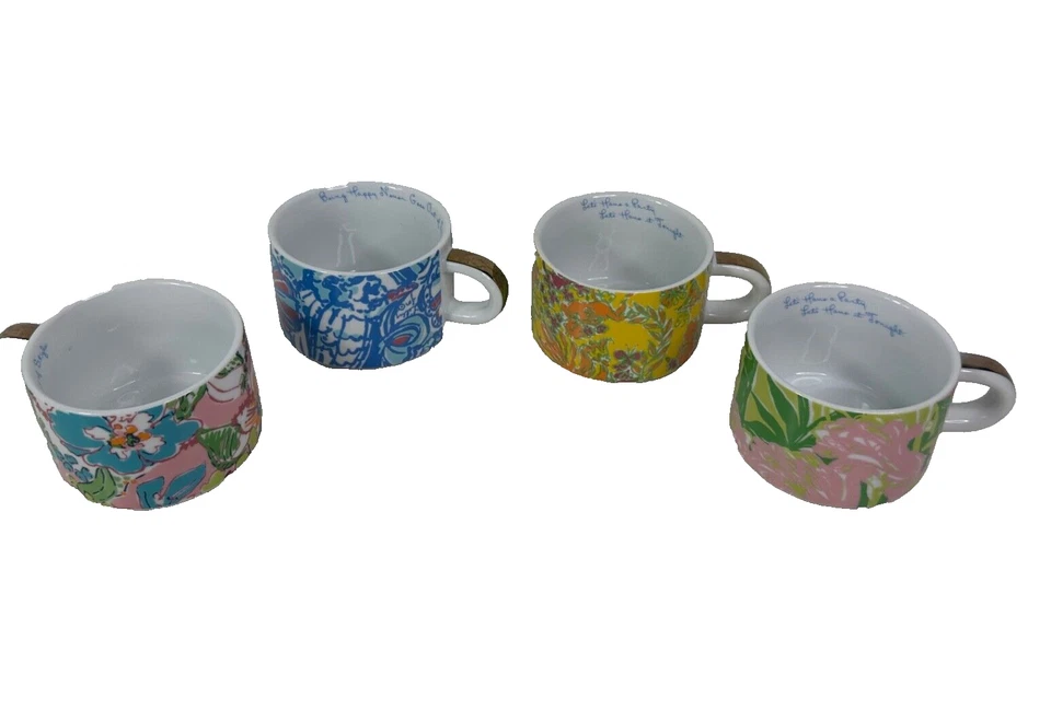 Lilly Pulitzer 4 штабелируемые кофейные эспрессо чайные чашки в золотистой подставке для контейнеров - Изображение 3 из 4