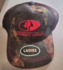 Ladies Mossy Oak Camo Cap Embroidered Hot Pink Logo Solid Panel Hunting Hat Osfm