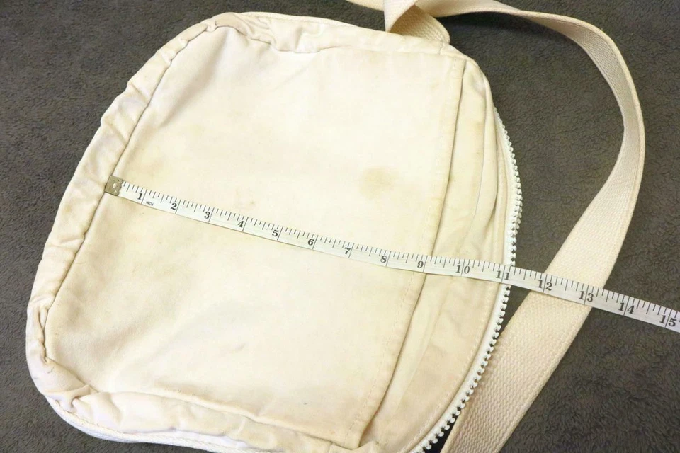Bolso de Mano Vintage Blanco Tela Pesada Grande Cremallera Vela Old Estate Find Años 70 Resistente NF Foto 3 de 4