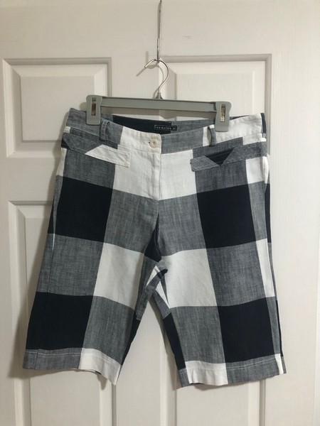 The Works 100% Linen Black White Check Knee Length Shorts -  12 🌻 AUSTRALIA