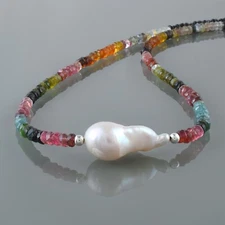 Handmade Natural Multi Tourmaline 4-5mm Beads Chain 925 Silver Strand Necklace