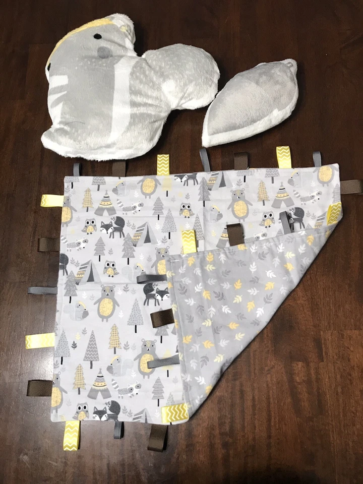 Juego casero de 5 piezas, manta para bebé, alfombra de juego, manta de seguridad Taggie y 2 almohadas Foto 3 de 4