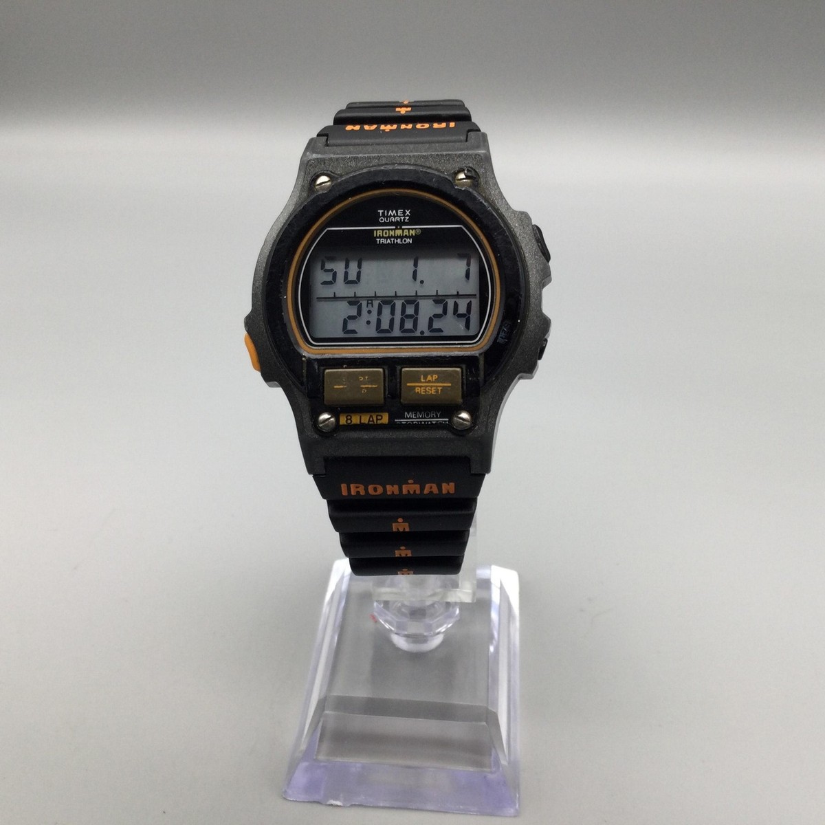 Vtg Timex Ironman Triathlon Mens Watch 34mm BROKEN INDIGLO 8 Lap
