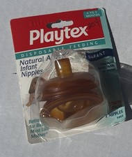 Vtg PLAYTEX Natural Action Nipple 2pk Flat Top Power Flow Infant 0-3 mo Latex