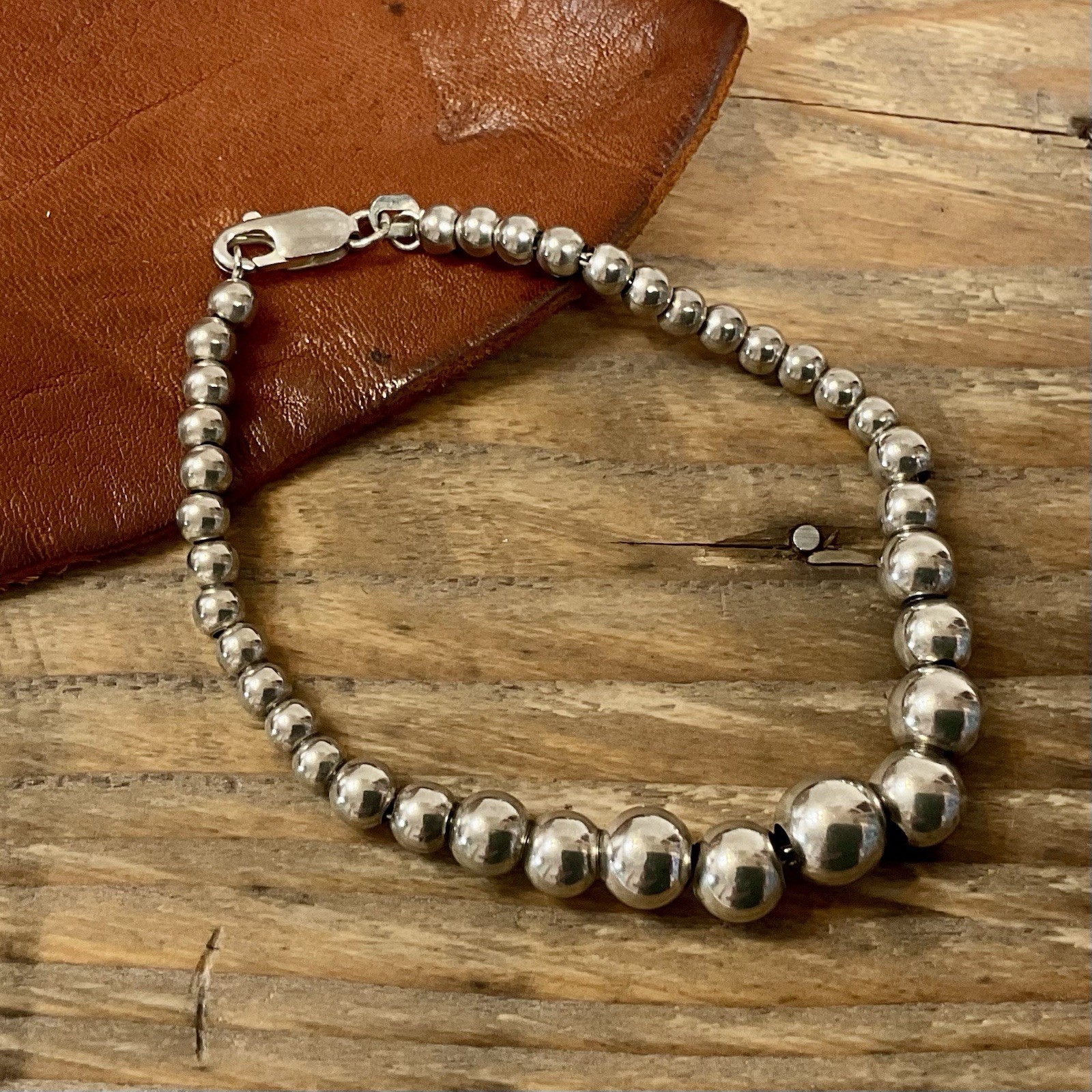 925 Sterling Silver Italy Beaded Ball Bracelet Graduated 7