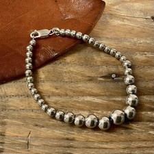 925 Sterling Silver Italy Beaded Ball Bracelet Graduated 7" 10g