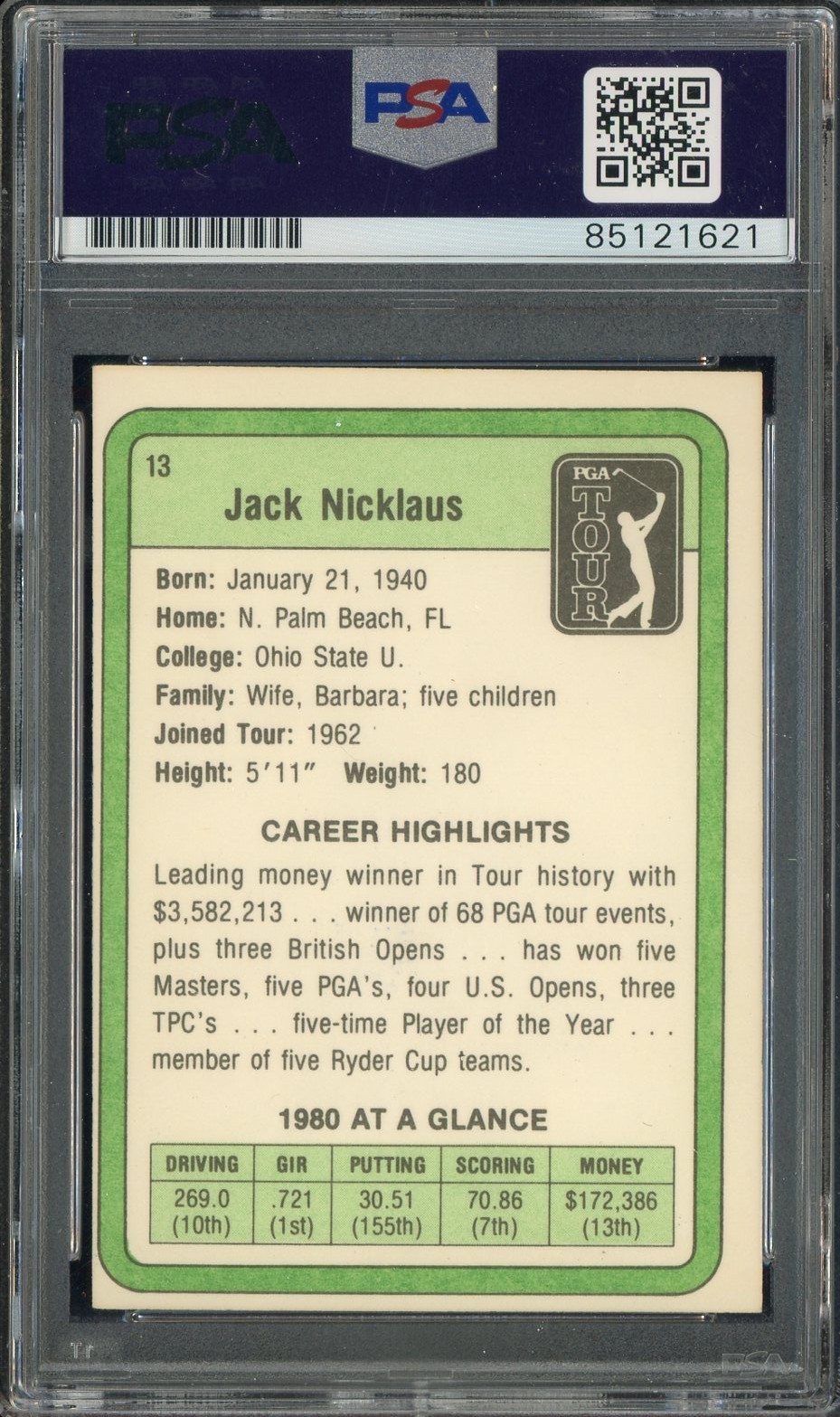 Jack Nicklaus Signed 1981 Donruss Golf #13 PSA/DNA 10 AUTO view 2