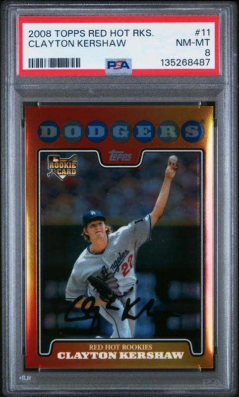 Clayton Kershaw 2008 Topps Red Hot Rookies Rookie #11 PSA 8 Dodgers-HOF (RC)