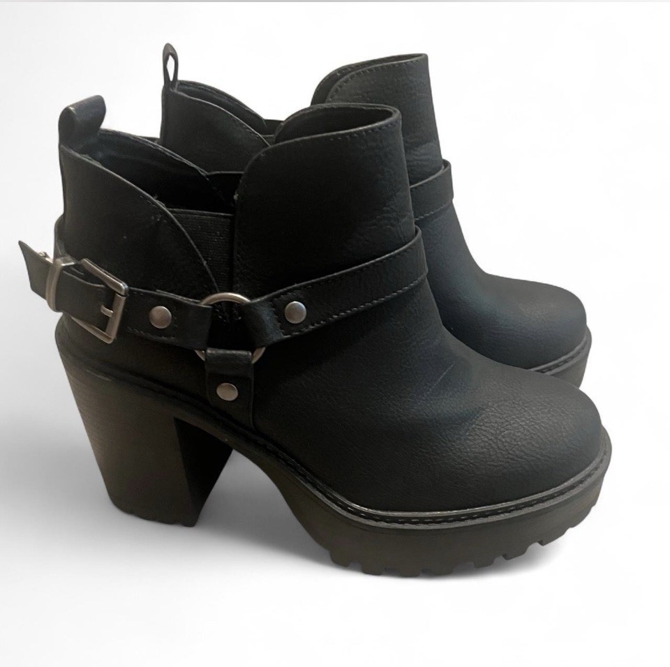 Torrid Black Chunky Heel Ankle Booties with Buckle Strap Western Grunge