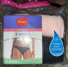 Hanes  2-Pair Women's Bikini Underwear Panties 100 Cotton Pink Black  XL/8