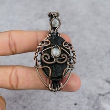Black Tourmaline & Moonstone Gemstone Pendant Cropper Wire Wrap Handmade Jewelry